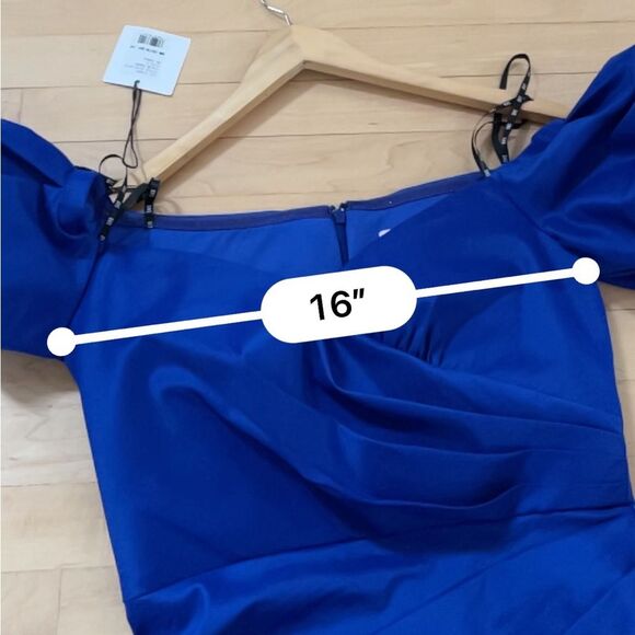 Tadashi Soji SHO Off-Shoulder Puff-Sleeve Taffeta Dress in Blue S NWT - Picture 14 of 16